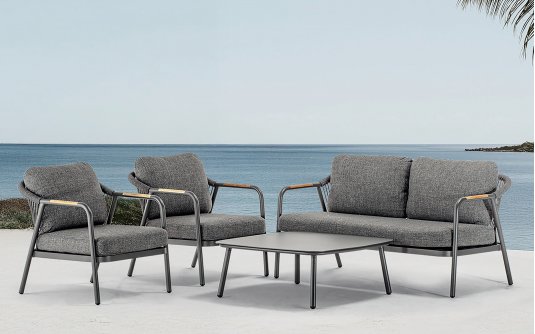 Meble ogrodowe wypoczynkowe CORDOBA na taras grafitowe aluminiowe