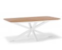 Stół ogrodowy CROSS o krzyżowej podstawie białej aluminiowej z blatem teak