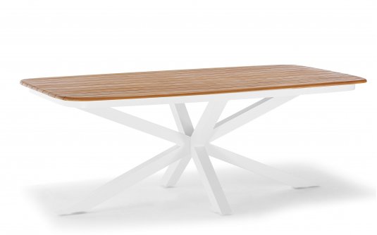 Stół ogrodowy CROSS o krzyżowej podstawie białej aluminiowej z blatem teak Stół ogrodowy CROSS o krzyżowej podstawie białej aluminiowej z blatem teak