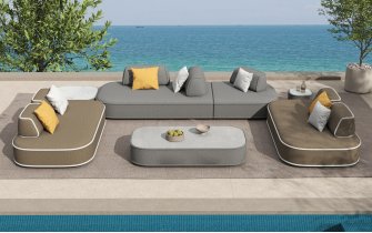 Nowoczesny luksusowy zestaw wypoczynkowy OLWEN Higold z dużymi siedziskami boucle