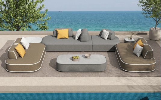 Nowoczesny luksusowy zestaw wypoczynkowy OLWEN Higold z dużymi siedziskami boucle