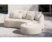 Trzyosobowa sofa ogrodowa tapicerowana jasnobeżowa luksusowa COSY