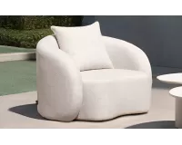 Luksusowy, elegancki fotel ogrodowy w kolorze jasnobeżowym z poduszkami olefin cosy