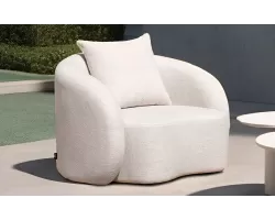 Luksusowy, elegancki fotel ogrodowy w kolorze jasnobeżowym z poduszkami olefin cosy