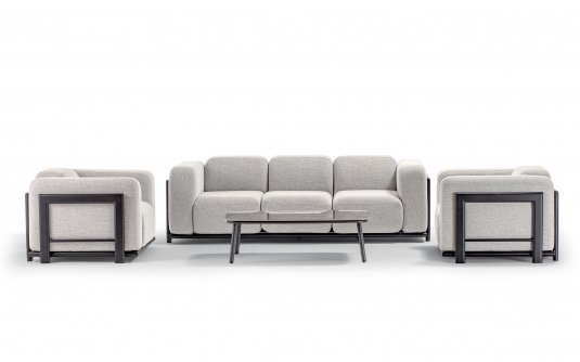 Luksusowy zestaw wypoczynkowy RULE Alu z aluminiową ramą grafitową i pięknymi szarymi obiciami