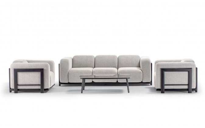 Luksusowy zestaw wypoczynkowy RULE Alu z aluminiową ramą grafitową i pięknymi szarymi obiciami