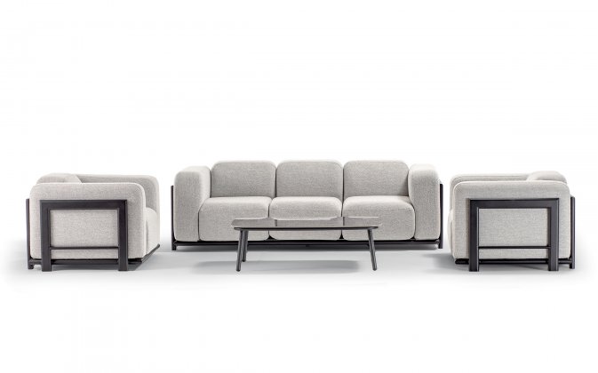 Luksusowy zestaw wypoczynkowy RULE Alu z aluminiową ramą grafitową i pięknymi szarymi obiciami