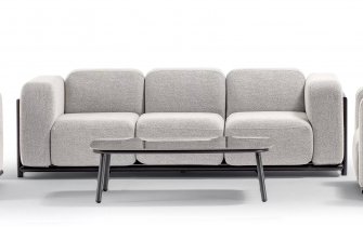 Luksusowa sofa ogrodowa, wypoczynkowa z szarymi obiciami