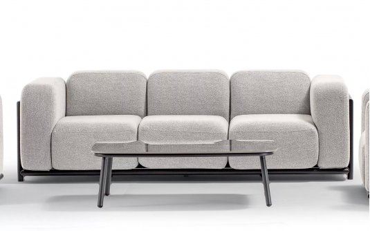 Luksusowa sofa ogrodowa, wypoczynkowa z szarymi obiciami