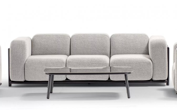 Luksusowa sofa ogrodowa, wypoczynkowa z szarymi obiciami