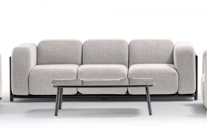 Luksusowa sofa ogrodowa, wypoczynkowa z szarymi obiciami