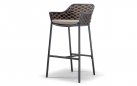 Brązowy stołek barowy ogrodowy z siedziskiem z oplotem z liny olefinowej z gumą