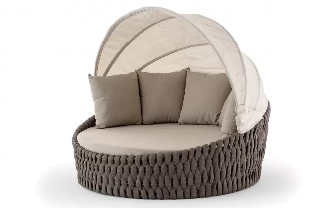 Brązowe łóżko ogrodowe leżanka z daszkiem Eden