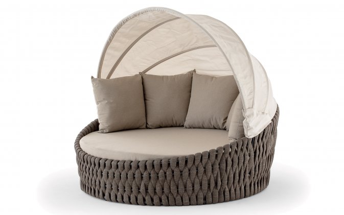 Brązowe łóżko ogrodowe leżanka z daszkiem Eden