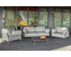 Luksusowy komplet wypoczynkowy EASY na taras aluminiowy z szarymi poduszkami olefin