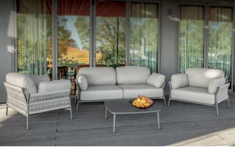 Luksusowy komplet wypoczynkowy EASY na taras aluminiowy z szarymi poduszkami olefin