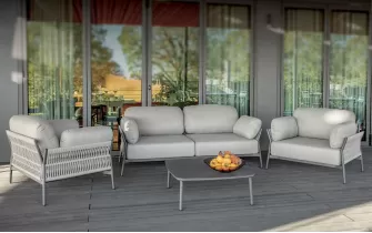 Luksusowy komplet wypoczynkowy EASY na taras aluminiowy z szarymi poduszkami olefin