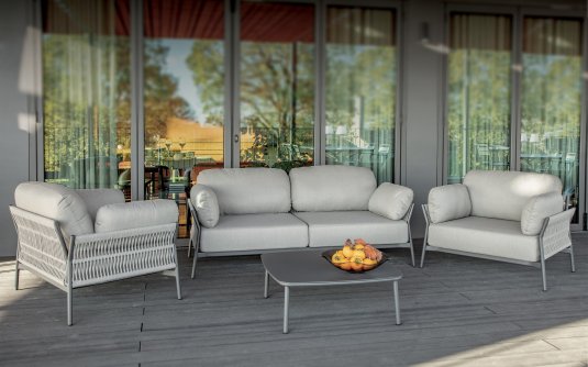 Luksusowy komplet wypoczynkowy EASY na taras aluminiowy z szarymi poduszkami olefin