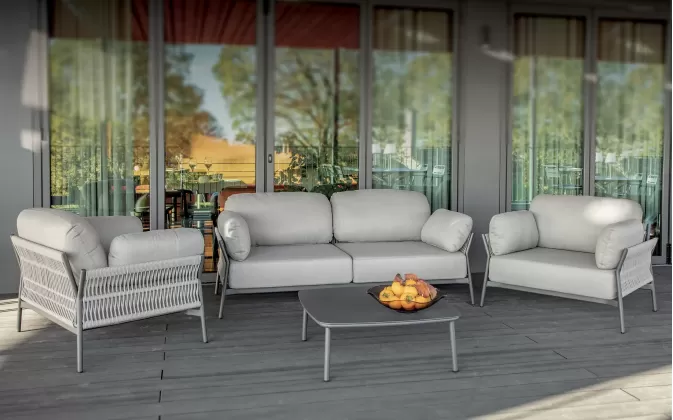 Luksusowy komplet wypoczynkowy EASY na taras aluminiowy z szarymi poduszkami olefin