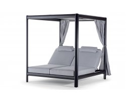 Łóżko ogrodowe antracytowe podwójne z daszkiem z materacami z materiału olefin doha