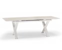 Aluminiowy stół ogrodowy SALINA beżowy nogami krzyżowe i rozkładany blat 200-260 cm kamienia spiekanego Salina