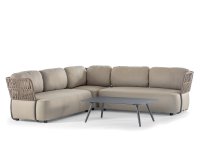 Beżowy luksusowy narożnik ogrodowy SOFT z materiału olefin i z bokami z pasów grube poduszki