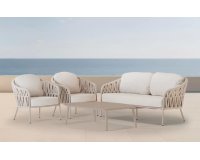 Jasnobeżowy komplet wypoczynkowy na taras aluminiowy VICTORY