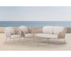 Jasnobeżowy komplet wypoczynkowy na taras aluminiowy VICTORY