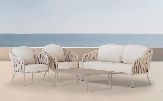 Jasnobeżowy komplet wypoczynkowy na taras aluminiowy VICTORY