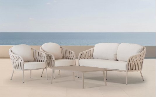 Jasnobeżowy komplet wypoczynkowy na taras aluminiowy VICTORY