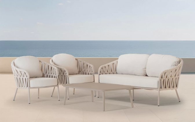 Jasnobeżowy komplet wypoczynkowy na taras aluminiowy VICTORY