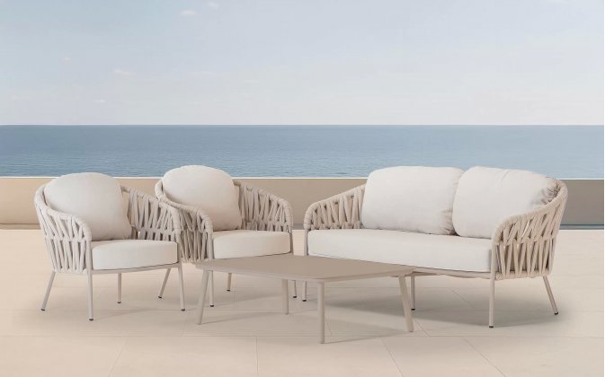 Jasnobeżowy komplet wypoczynkowy na taras aluminiowy VICTORY