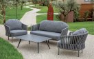 Grafitowy nowoczesny komplet ogrodowy wypoczynkowy złożony z sofy i 2 foteli ze stolikiem Soho
