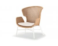 Nowoczesny fotel ogrodowy z białą podstawą i opleciony liną w kolorze naturalnym Ocean