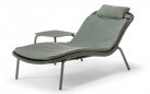 Aluminiowy leżak ogrodowy LEAF profilowany na aluminiowej podstawie z liną oliwkowy 