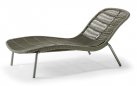 Aluminiowy leżak ogrodowy LEAF profilowany na aluminiowej podstawie z liną oliwkowy 