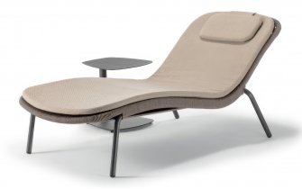 Aluminiowy leżak ogrodowy profilowany na aluminiowej podstawie grafit z brązową liną