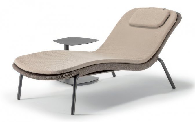 Aluminiowy leżak ogrodowy profilowany na aluminiowej podstawie grafit z brązową liną