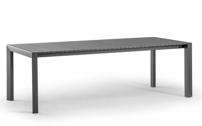 Grafitowy stół ogrodowy STROMBOLI rozkładany aluminiowy z deseczek poprzecznych