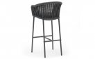 Antracytowy stołek barowy ogrodowy z oparciem z wykonanym z plecionki z liny z poduszką na siedzisku LECCE Grattoni