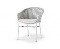 Jasnobeżowe krzesło ogrodowe z piękną plecionką z liny na oparciu z poduszką Olefin LECCE