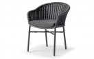 Grafitowe krzesło ogrodowe z piękną plecionką z liny na oparciu z poduszką Olefin LECCE