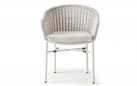 Jasnobeżowe krzesło ogrodowe z piękną plecionką z liny na oparciu z poduszką Olefin LECCE