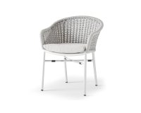 Jasnobeżowe krzesło ogrodowe z piękną plecionką z liny na oparciu z poduszką Olefin LECCE