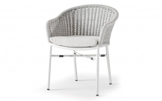 Jasnobeżowe krzesło ogrodowe z piękną plecionką z liny na oparciu z poduszką Olefin LECCE Jasnobeżowe krzesło ogrodowe z piękną plecionką z liny na oparciu z poduszką Olefin LECCE