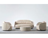 Luksusowy komplet wypoczynkowy ogrodowy MOJO z oplotem z pasów o refinansowych w kolorze taupe