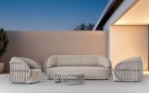 Zestaw ogrodowy wypoczynkowy z sofą trzyosobową u grubymi poduszkami NEST taupe