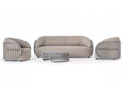 Zestaw ogrodowy wypoczynkowy z sofą trzyosobową u grubymi poduszkami NEST taupe