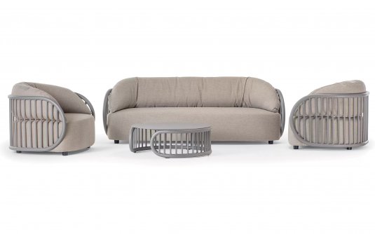 Zestaw ogrodowy wypoczynkowy z sofą trzyosobową u grubymi poduszkami NEST taupe