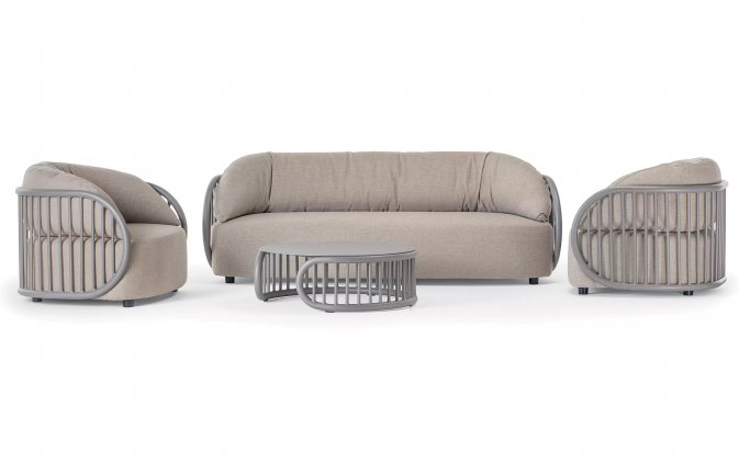 Zestaw ogrodowy wypoczynkowy z sofą trzyosobową u grubymi poduszkami NEST taupe